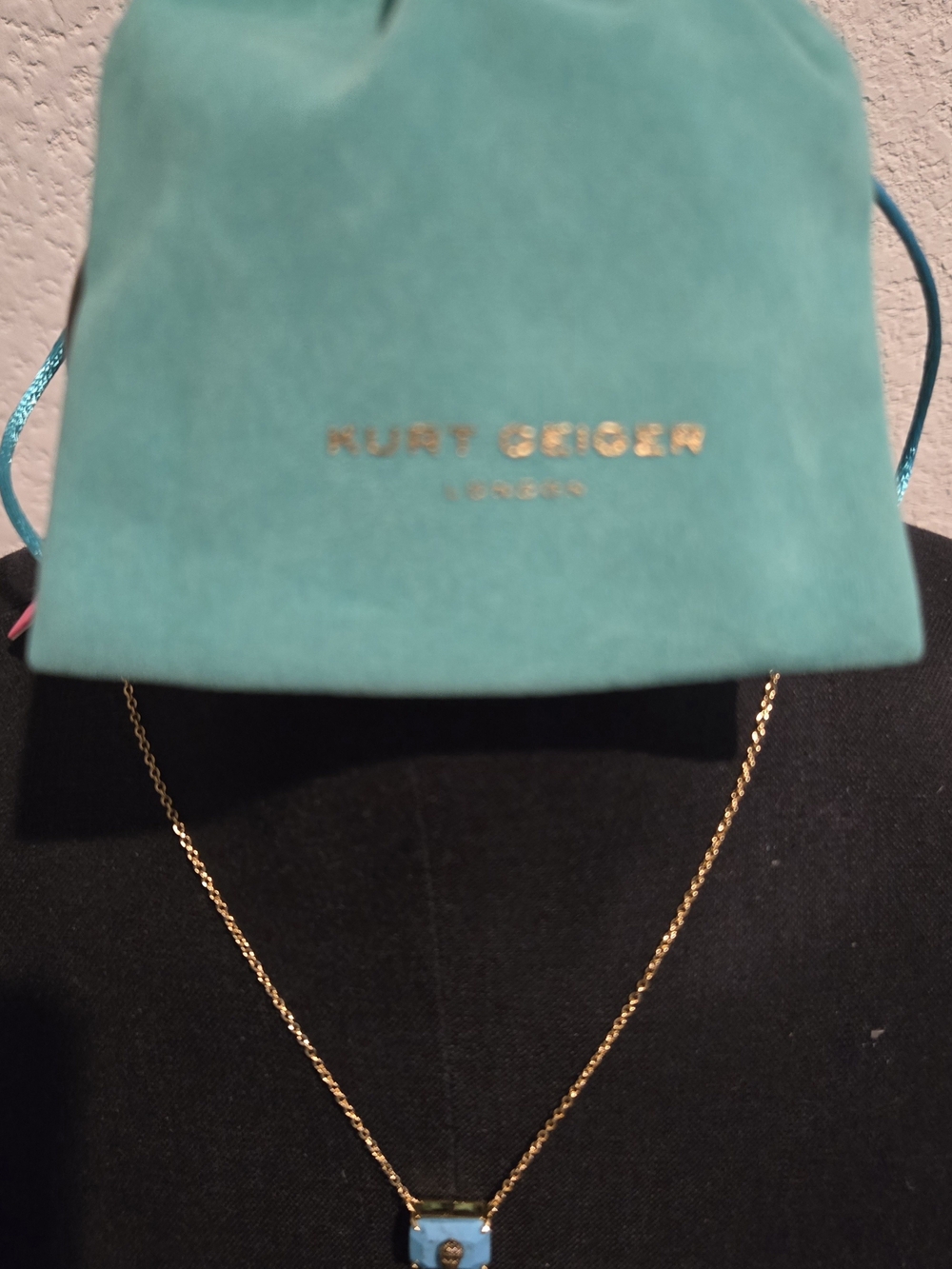 Kurt Geiger Gold Chain Necklace with Turquoise Pendant